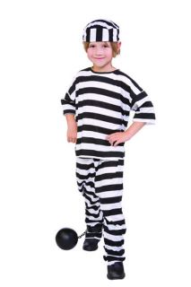 CHILD PRISONER CONVICT BOY COSTUMES JAILBIRD BLACK WHITE STRIPES KIDS