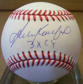 Sandy Koufax 3 X CY Signed ML Baseball   Steiner