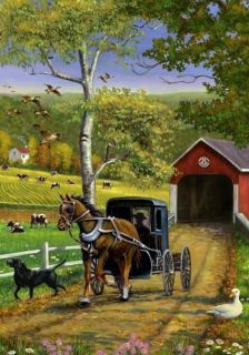 Amish Farm Autumn Fall Country Folk Horse Buggy Geese Cow Covered