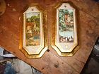 pair of wooden plaque pictures old world images vintage cottages chic