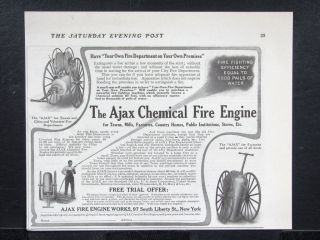 1909 AJAX FIRE ENGINE WORKS Chemical Extinguisher magazine Ad house