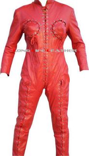 Red leather catsuit w/laces custom made size brand new