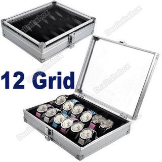 Hot Elegant 12 Grid Watches Display Storage Box Case Jewelry Aluminium