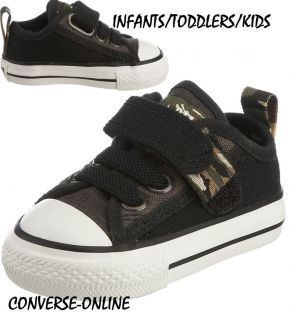 Toddlers Boy CONVERSE All Star BLACK VELCRO CAMO SLIP Trainers Shoe 24