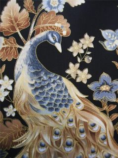 Treasures Beautiful Peacock Neutral Metallic Cotton Fabric Yard