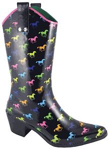 NEW Ladies Smoky Mountain Boots Western   Rubber   Black Multi Horses