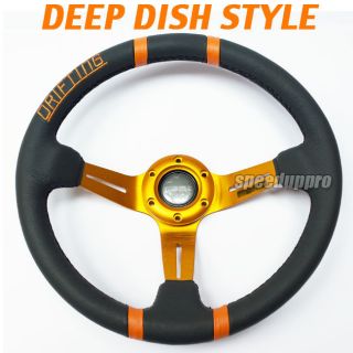Leather Drifting Deep Dish Steering Wheel Corsica Style 14 inch ORANGE