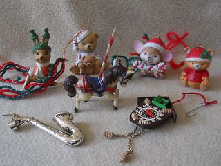 vintage Christmas ornaments / cuckoo clock /carousel horse/ teddy