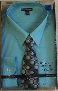 Mens Croft&Barrow Turquoise Blue Color Dress Shirt and Tie Set
