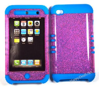 Soft Silicone Pink GLITTER Hybrid Cover Case for APPLE iPod Touch 4