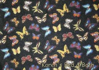 Butterfly Butterflies on Black Sparkle Glitter Curtain Valance