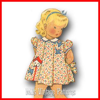 Vintage 1930s Girls Dress w/ Bluebirds Embroidery Applique Pattern