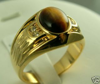 Newly listed Tiger eye cz classic mens ring 18K gold overlay sz 14