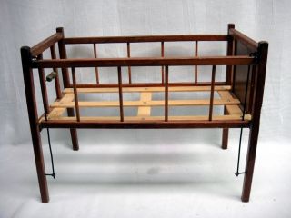 Antique Primitive Wooden Baby Doll Crib Furniture with Sliding Side