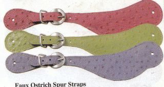 NEW OSTRICH LOOK SPUR STRAPS, PURPLE, SHARP LOOKING