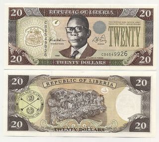 Liberia 20 Dollars 1999 Pick 23 UNC