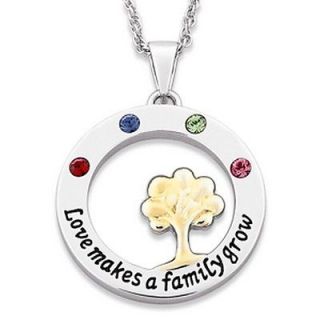 Personalized Family Tree 2 Tone Mothers Birthstone Necklace   Up to 4