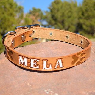 Tan 5/8 XS Custom Handmade Real Leather Cat Dog Collar, Personalized