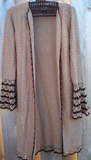 Womens long cardigan tunic sweater brown acrylic size medium M (w77)