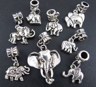 Mix Tibetan Silver Elephant Dangle Beads Fit Charm Bracelet ★fm99