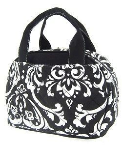 Cute Black White Quilted Damask Insulated Lunch Bag Box School Nurse