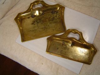Vintage Asian design brass crumb/dust pan w/matching scraper.