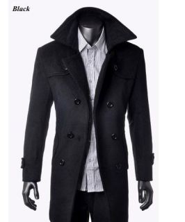 2012 Mens Wool Coat Winter Trench Coat Overcoat Long Jacket Black