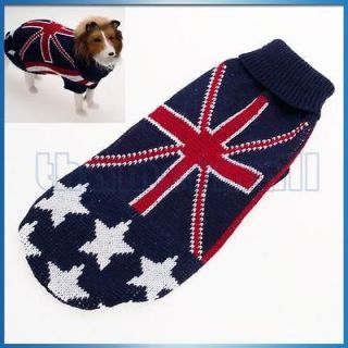Dog Pet Turtleneck Sweater Pullover Knit Clothes w/ UK Flag Union Jack