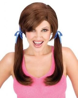 Adult Cheap Date Brown Pigtail Wig Ribbon Accent Halloween Costume