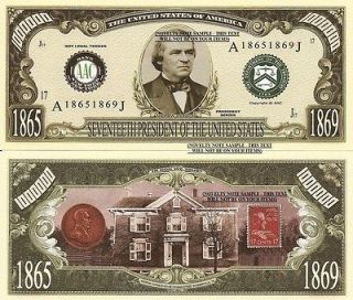 17th President Andrew Johnson Million Dollar Bills x 4 United States