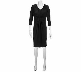 Women with Control 3/4 Sleeve Shaper Dress Front Ruching Black S NEW