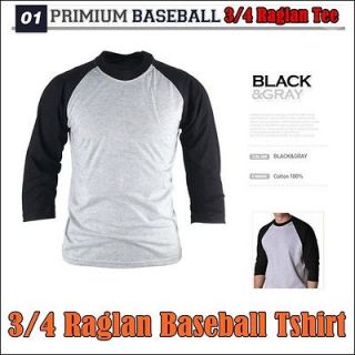 sz Mens Grey Raglan 3/4 Sleeve Baseball Jersey T Shirt Tee Vintage