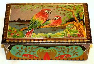 Dutch Art Deco De Jong Cocoa Bird Parrot Tin 1920s