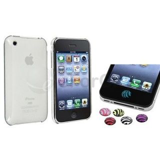 Crystal Clear Slim Hard Skin Case+Zebra Button Sticker For iPhone 3G G