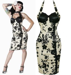 LIVING DEAD SOULS FLORAL PIN UP WIGGLE DRESS EMO PENCIL GOTHIC SEXY