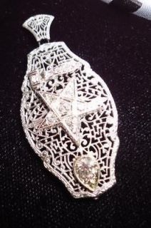 Eastern Star Vintage Custom Diamond14k White Gold Filigree Pendant