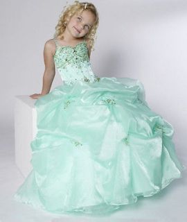 HK 127 Mint/Blue Princess Bridal Flower Girl Ball Prom Dress 12M 2 4