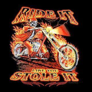 Ride it like you stole it Biker T Shirt Flames Ghost Rider
