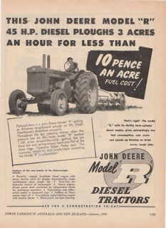 Vintage 1954 2 pg JOHN DEERE MODEL R DIESEL TRACTORS Advertisement