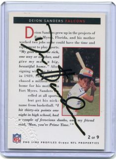 1992 Pro Line Profile Deion Sanders   Atlanta Falcons Autograph 2/9