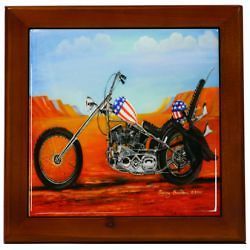 Harley Davidson Easyrider Chopper Decorative Framed Tile 7.5 x 7.5