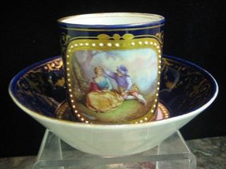 GREAT SEVRES COBALT CUP and SAUCER, HANDPAINTED, 18th 19th CENTURY