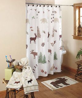 Lodge Bath Collection Moose Deer Bear Log Cabin Woods Shower Curtain