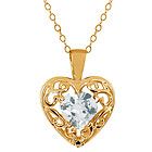 Diamond Aquamarine 10K Yellow Gold Heart Pendant Necklace