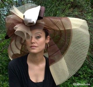 NEW Womens Kentucky Derby Hat Huge Wide Brim Off the Face Brown Tan