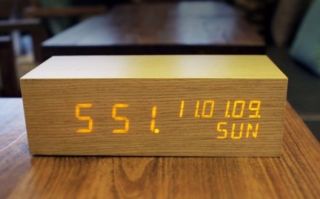 Real Wooden Rectangle LED Clock / Alarm, Snooze, Decorative Effect