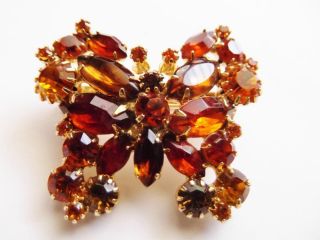 Vintage Brooch Pin Figural Butterfly Rhinestone Amber Gold Autumn Lot