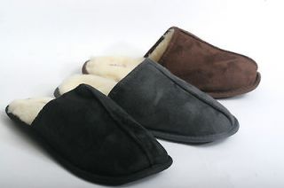 New Mens Faux Suede Shearling Inner Slip on House Slippers Shoes