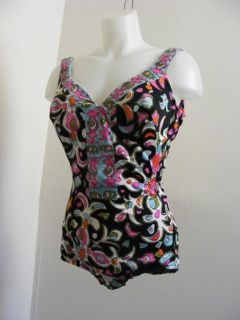 Vtg 1950s Perfection Fit by ROXANNE Pink Black Print 1 Piece Swimsuit