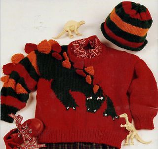 Dangerous Dinosaur Motif Jumper Sweater & Hat Pattern 22 26 Chest TO